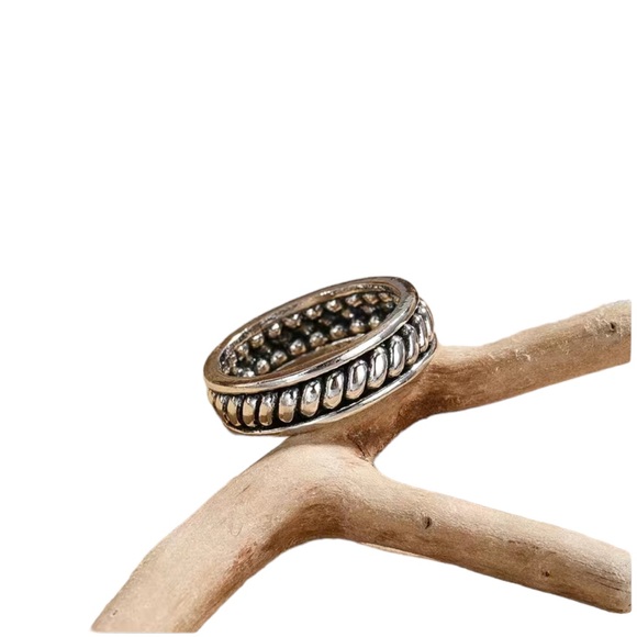 Silver Unisex Style Textured Band Ring - Picture 5 of 6